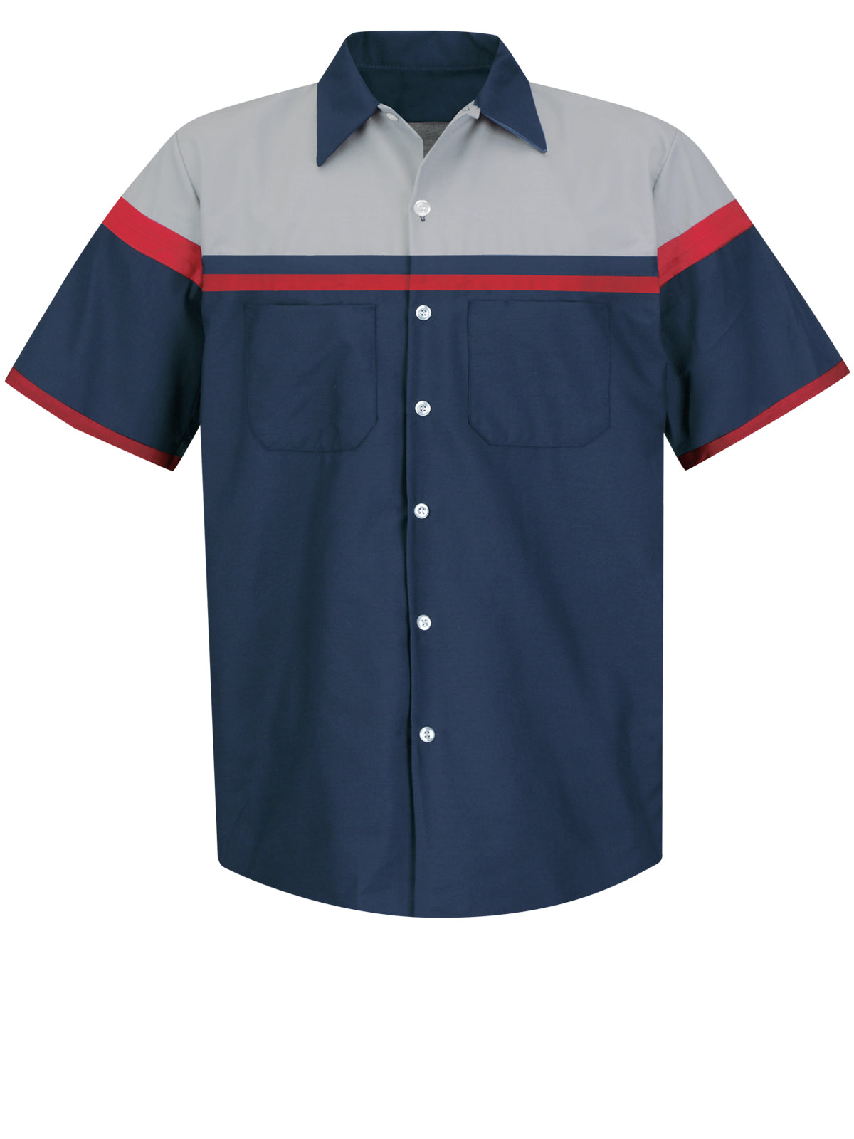 Men's Short Sleeve Industrial Work Shirt - SP24 - Navy/Red/Light Grey