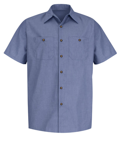 Men's Short Sleeve Industrial Work Shirt - SP24 - Denim Blue Microcheck