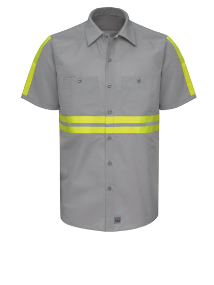 Men's Short Sleeve Industrial Work Shirt - SP24 - Light Grey with Yellow/Green Visibility Trim