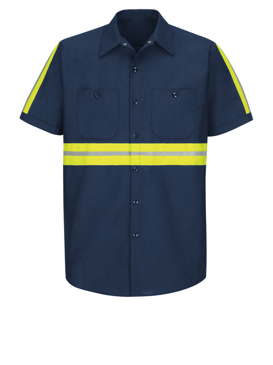 Men's Short Sleeve Industrial Work Shirt - SP24 - Navy with Yellow/Green Visibility Trim