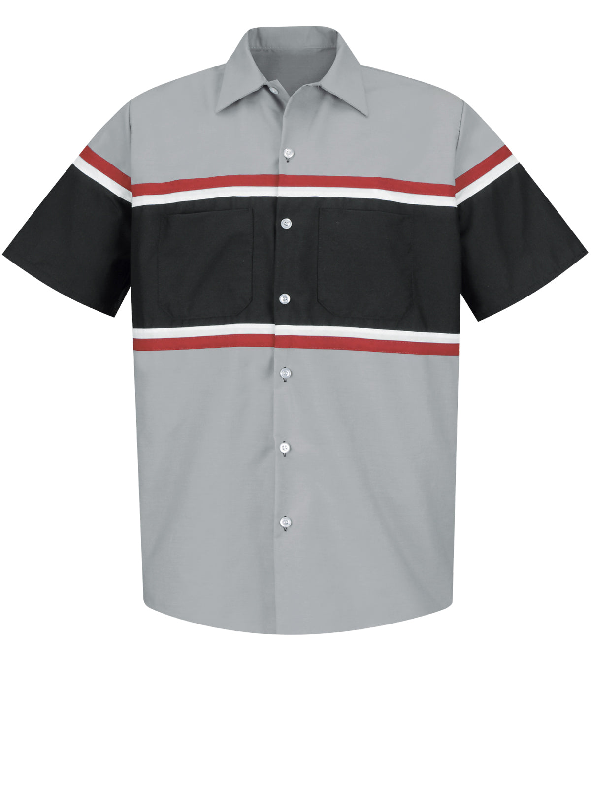 Men's Short Sleeve Industrial Work Shirt - SP24 - Grey/Black with Red/White