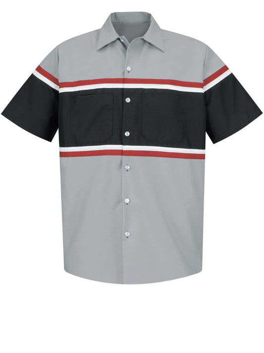 Men's Short Sleeve Industrial Work Shirt - SP24 - Grey/Black with Red/White