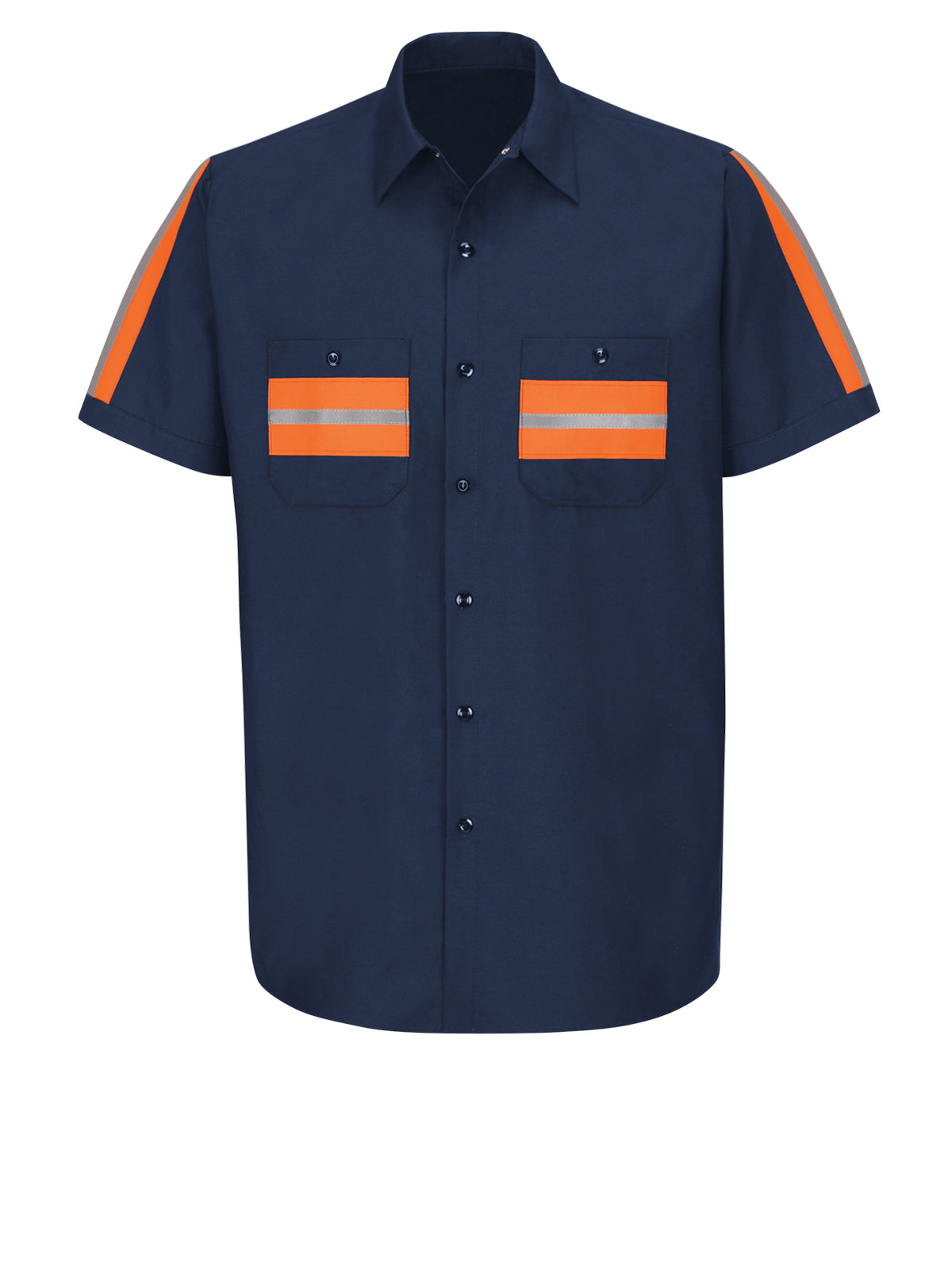 Men's Short Sleeve Industrial Work Shirt - SP24 - Navy with Orange Visibility Trim