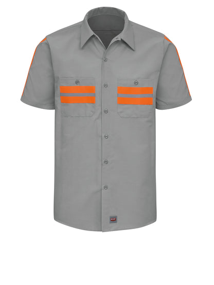 Men's Short Sleeve Industrial Work Shirt - SP24 - Light Grey with Orange Visibility Trim