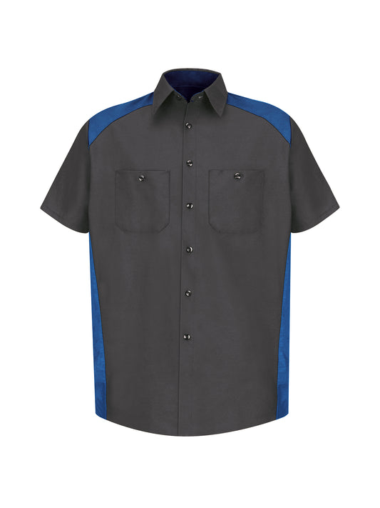 Men's Short Sleeve Motorsports Shirt - SP28 - Charcoal / Royal Blue