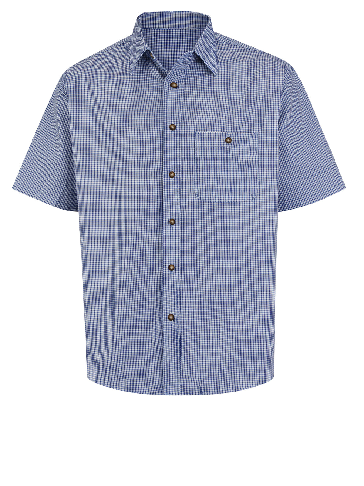 Men's Short Sleeve Mini-Plaid Uniform Shirt - SP84 - White/Blue