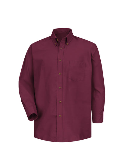 Men's Long Sleeve Button Down Poplin Shirt - SP90 - Burgundy