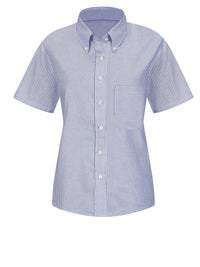 Women's Short Sleeve Executive Oxford Dress Shirt - SR61 - Blue/White Stripe