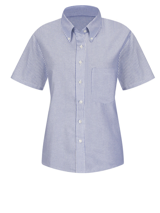 Women's Short Sleeve Executive Oxford Dress Shirt - SR61 - Blue/White Stripe