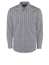 Men's Flame-Resistant Flex Knit Button Down Shirt - STG2 - Charcoal Plaid