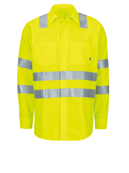 Men's Long Sleeve Hi-Visibility Ripstop Work Shirt - Type R, Class 3 - SX14AB - Fluorescent Yellow