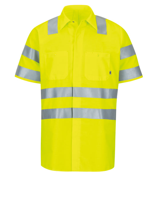 Men's Short Sleeve Hi-Visibility Ripstop Work Shirt, Type R, Class 3 - SX24AB - Fluorescent Yellow