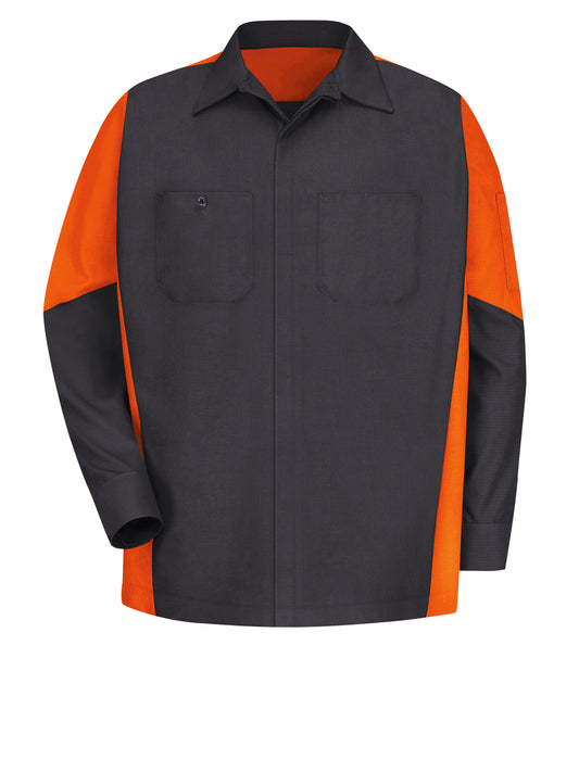 Men's Long Sleeve Two-Tone Crew Shirt - SY10 - Charcoal/Orange