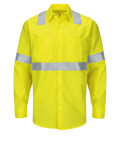 Men's Hi-Visibility Long Sleve Ripstop Work Shirt - SY14 - Hi-Visibility