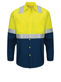 Men's Long Sleeve Hi-Visibility Work Short - SY14YN - Fluorescent Yellow/Green and Navy