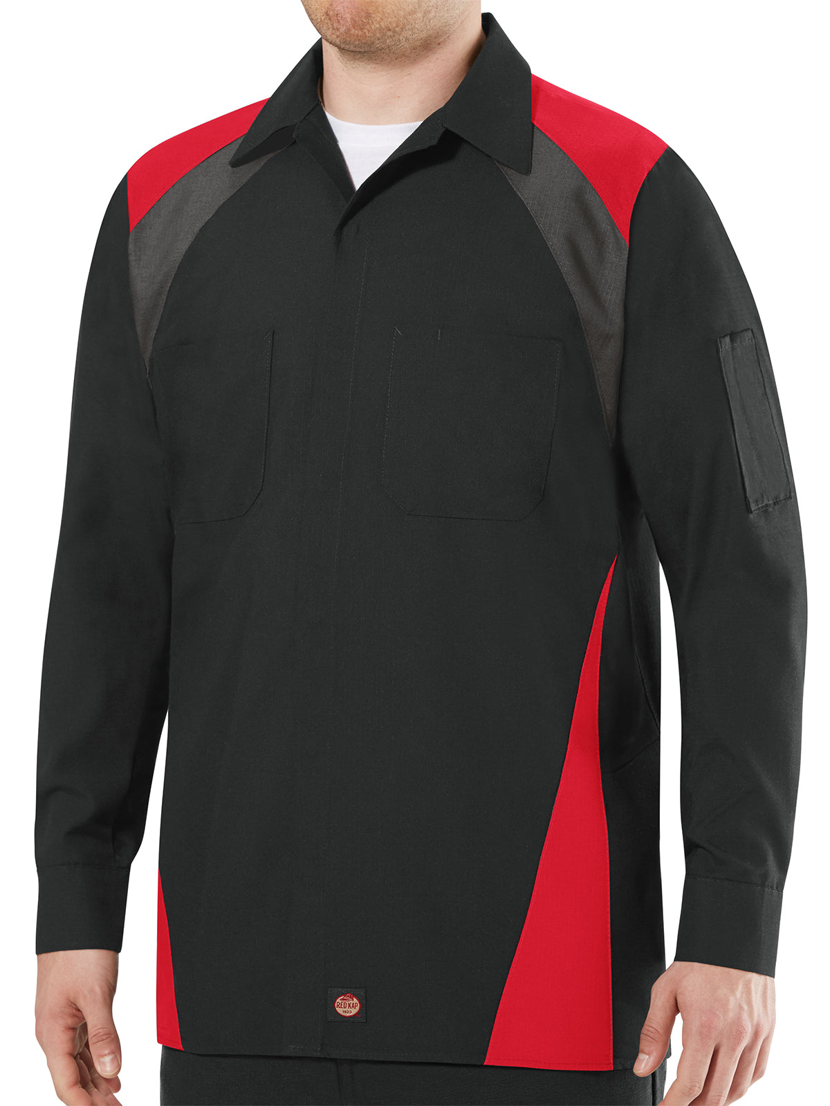 Men's Long Sleeve Tri-Color Shop Shirt - SY18 - Black/Red