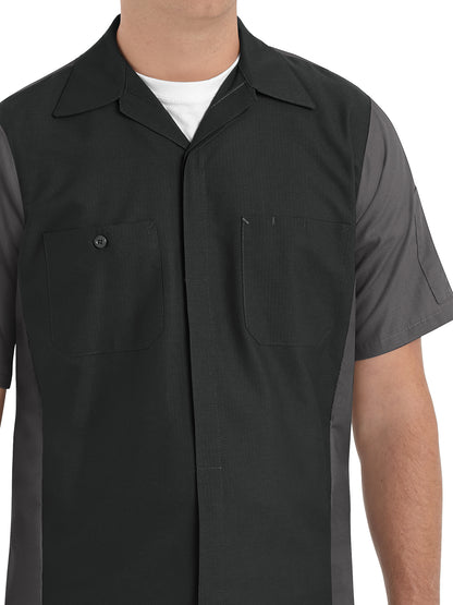 Men's Short Sleeve Two-Tone Crew Shirt - SY20 - Black/Charcoal