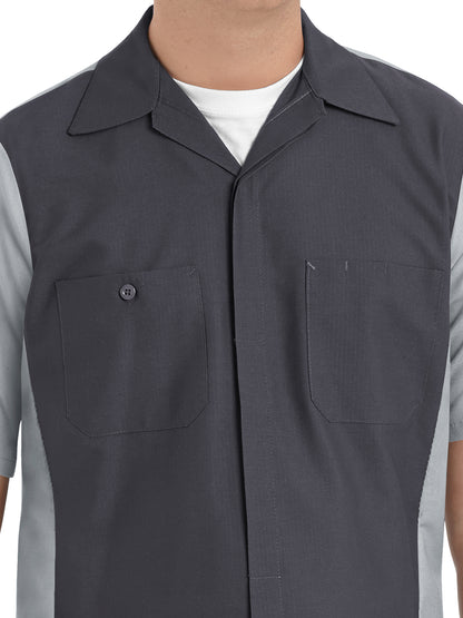 Men's Short Sleeve Two-Tone Crew Shirt - SY20 - Charcoal/Grey