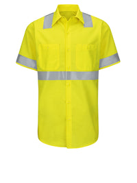 Men's Hi-Visibility Short Sleve Ripstop Work Shirt - SY24 - Hi-Visibility