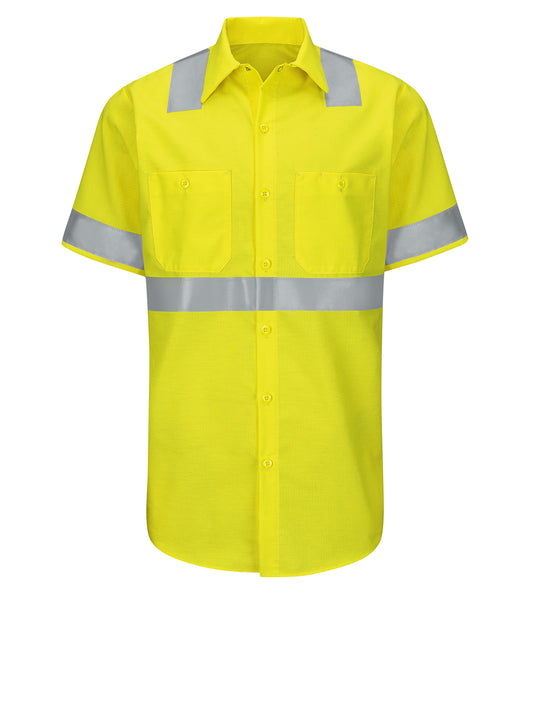 Men's Hi-Visibility Short Sleve Ripstop Work Shirt - SY24 - Hi-Visibility