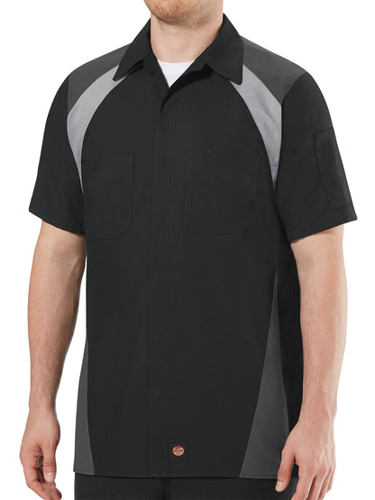 Men's Short Sleeve Tri-Color Shop Shirt - SY28 - Black/Charcoal