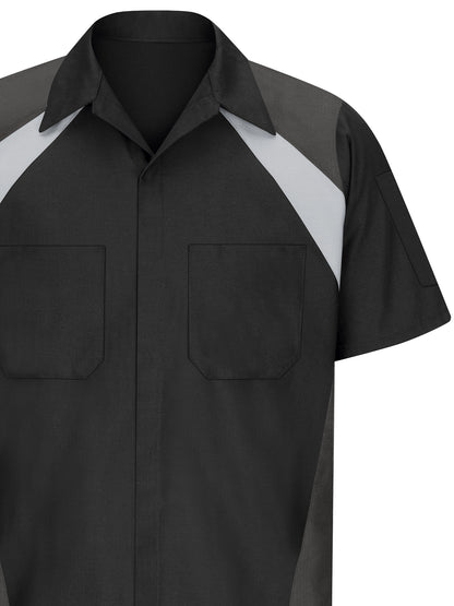 Men's Short Sleeve Tri-Color Shop Shirt - SY28 - Black/Charcoal