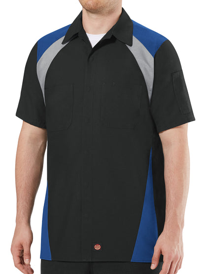 Men's Short Sleeve Tri-Color Shop Shirt - SY28 - Royal Blue