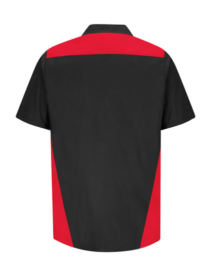 Men's Short Sleeve Tri-Color Shop Shirt - SY28 - Black/Red