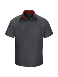 Men's Short Sleeve Performance Plus Shop Shirt - SY42 - Charcoal/Fireball Red