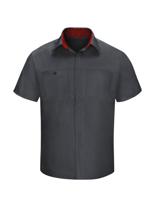 Men's Short Sleeve Performance Plus Shop Shirt - SY42 - Charcoal/Fireball Red