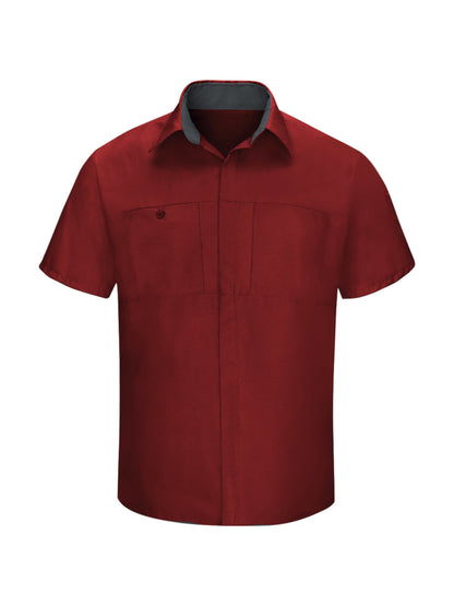 Men's Short Sleeve Performance Plus Shop Shirt - SY42 - Charcoal/Fireball Red