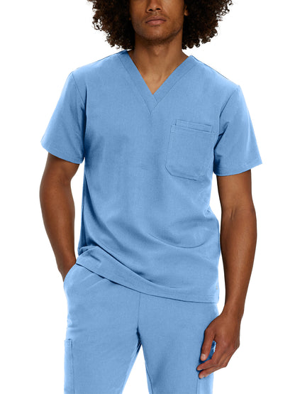 Men's 2-Pocket Tuckable V-Neck Scrub Top - 2206 - Ceil Blue