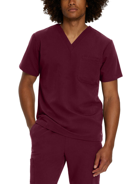 Men's 2-Pocket Tuckable V-Neck Scrub Top - 2206 - Wine (Burgundy)