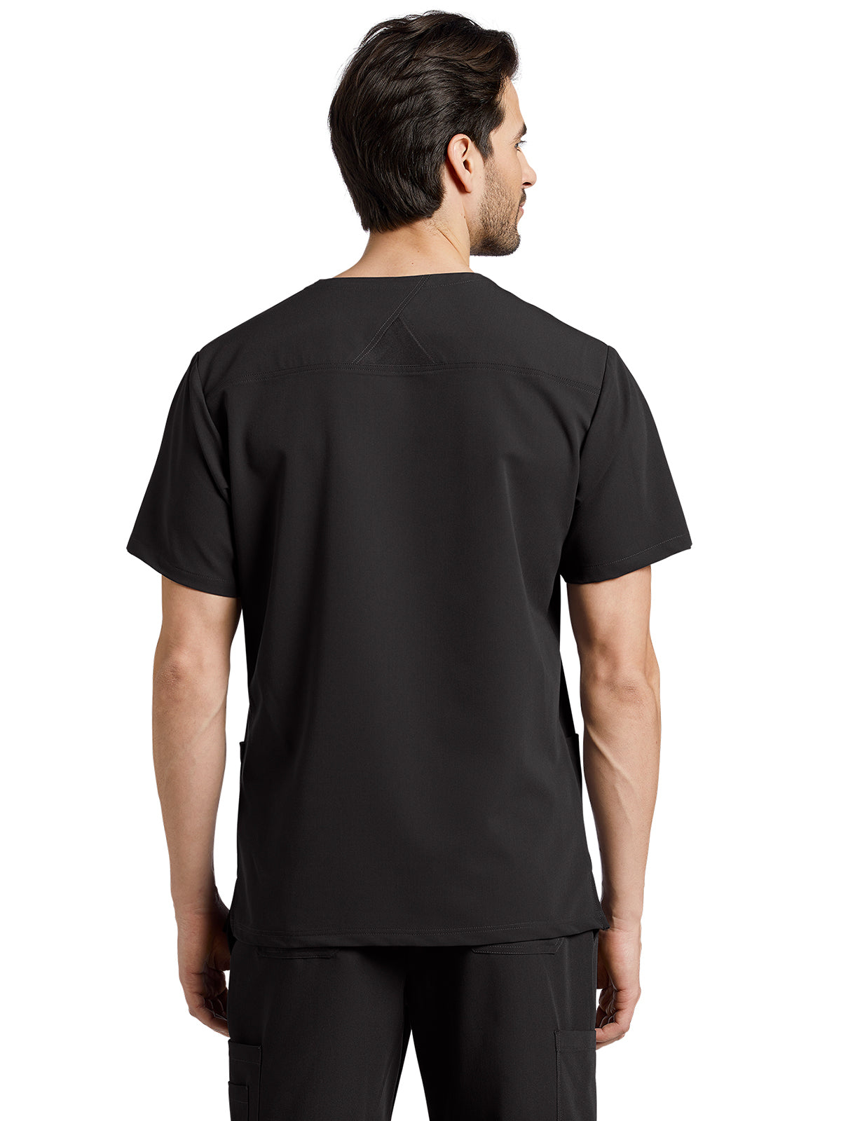 Men's 3-Pocket Stripe Detail Chest Pocket V-Neck Scrub Top - 2207 - Black