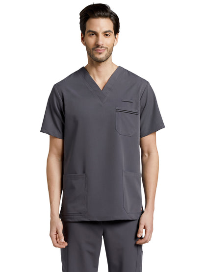 Men's 3-Pocket Stripe Detail Chest Pocket V-Neck Scrub Top - 2207 - Dark Pewter