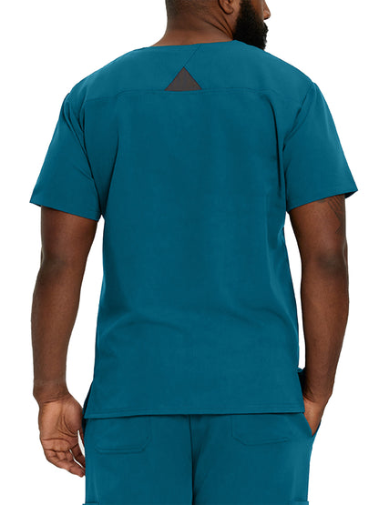 Men's 3-Pocket Stripe Detail Chest Pocket V-Neck Scrub Top - 2207 - Lyons Blue