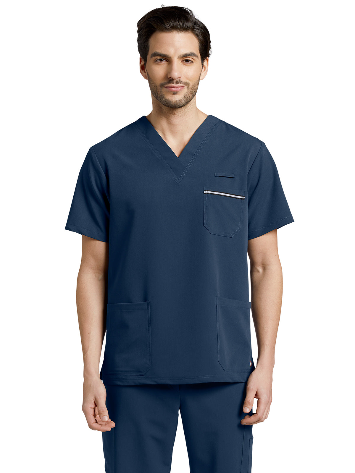 Men's 3-Pocket Stripe Detail Chest Pocket V-Neck Scrub Top - 2207 - Navy