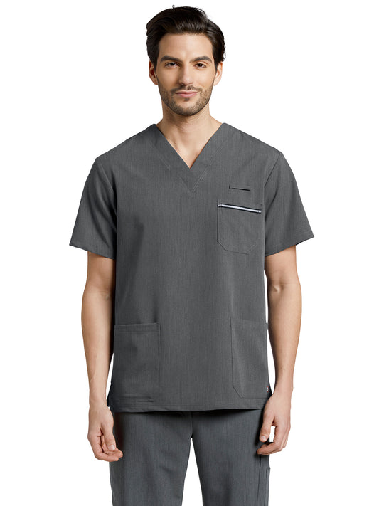 Men's 3-Pocket Stripe Detail Chest Pocket V-Neck Scrub Top - 2207 - Taylor Grey