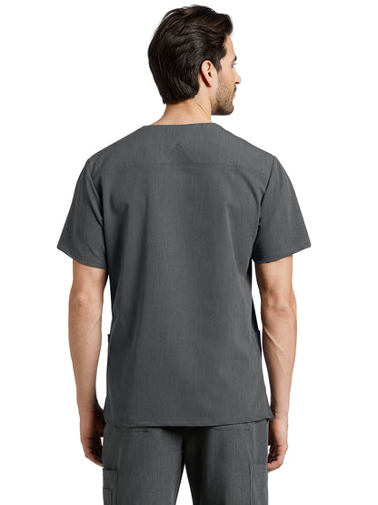 Men's 3-Pocket Stripe Detail Chest Pocket V-Neck Scrub Top - 2207 - Taylor Grey