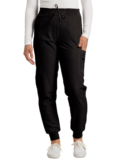 Women's 7-Pocket Mid-Rise Triple-Elastic Waist Jogger Scrub Pant - 380 - Black