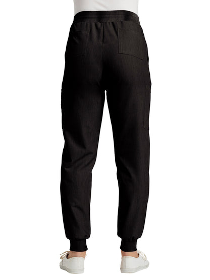 Women's 7-Pocket Mid-Rise Triple-Elastic Waist Jogger Scrub Pant - 380 - Black