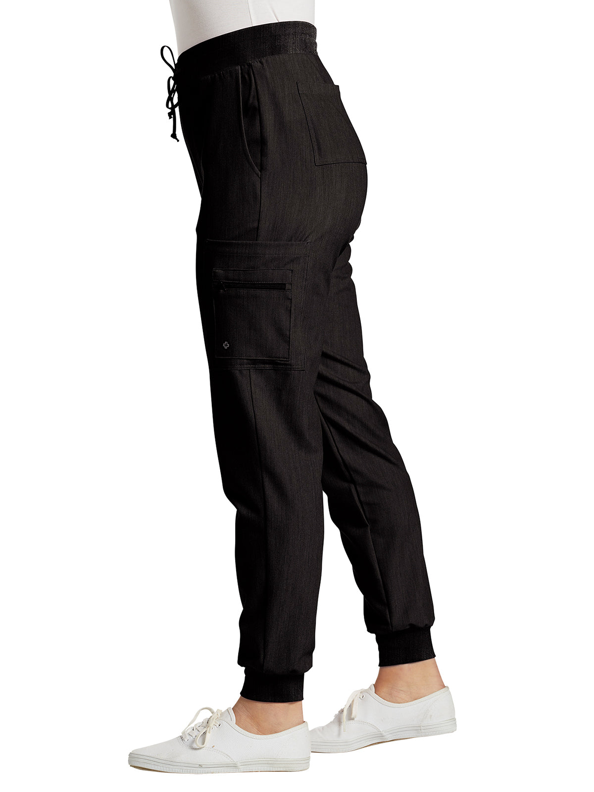 Women's 7-Pocket Mid-Rise Triple-Elastic Waist Jogger Scrub Pant - 380 - Black