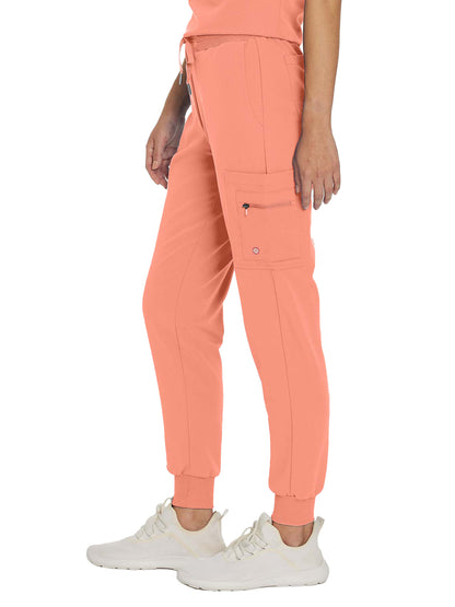 Women's 7-Pocket Mid-Rise Triple-Elastic Waist Jogger Scrub Pant - 380 - Peach Deco