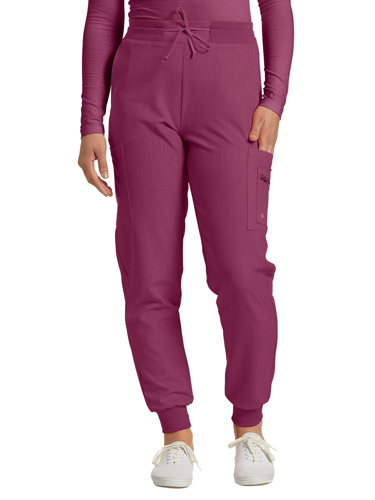 Women's 7-Pocket Mid-Rise Triple-Elastic Waist Jogger Scrub Pant - 380 - Raspberry Coulis