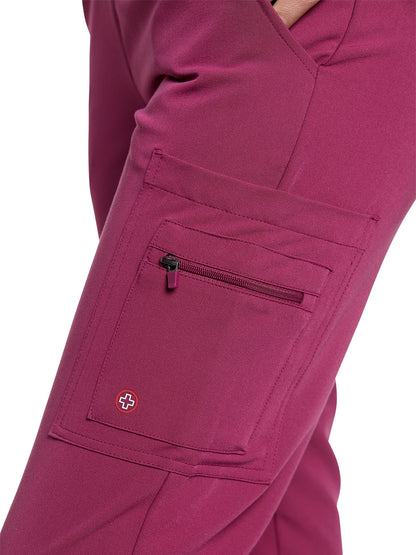 Women's 7-Pocket Mid-Rise Triple-Elastic Waist Jogger Scrub Pant - 380 - Raspberry Coulis