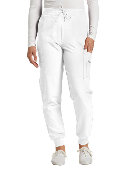 Women's 7-Pocket Mid-Rise Triple-Elastic Waist Jogger Scrub Pant - 380 - White