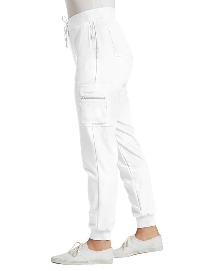 Women's 7-Pocket Mid-Rise Triple-Elastic Waist Jogger Scrub Pant - 380 - White