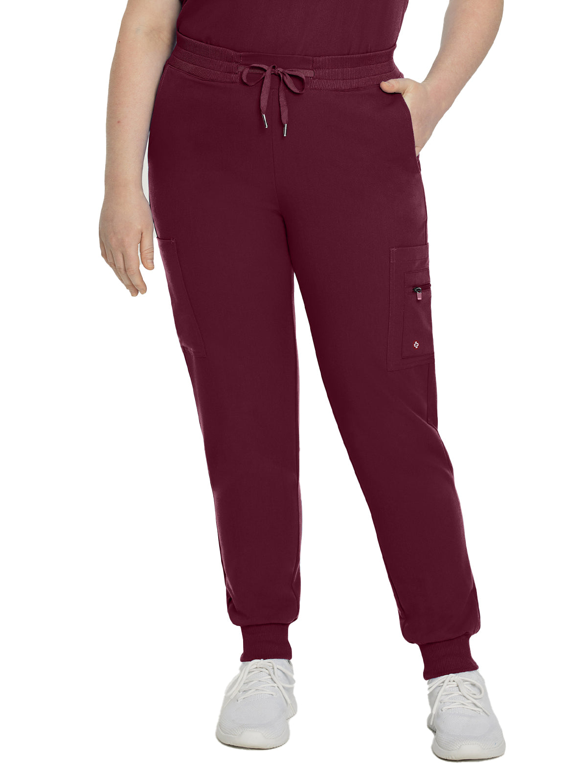 Women's 7-Pocket Mid-Rise Triple-Elastic Waist Jogger Scrub Pant - 380 - Wine (Burgundy)