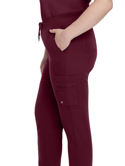 Women's 7-Pocket Mid-Rise Triple-Elastic Waist Jogger Scrub Pant - 380 - Wine (Burgundy)