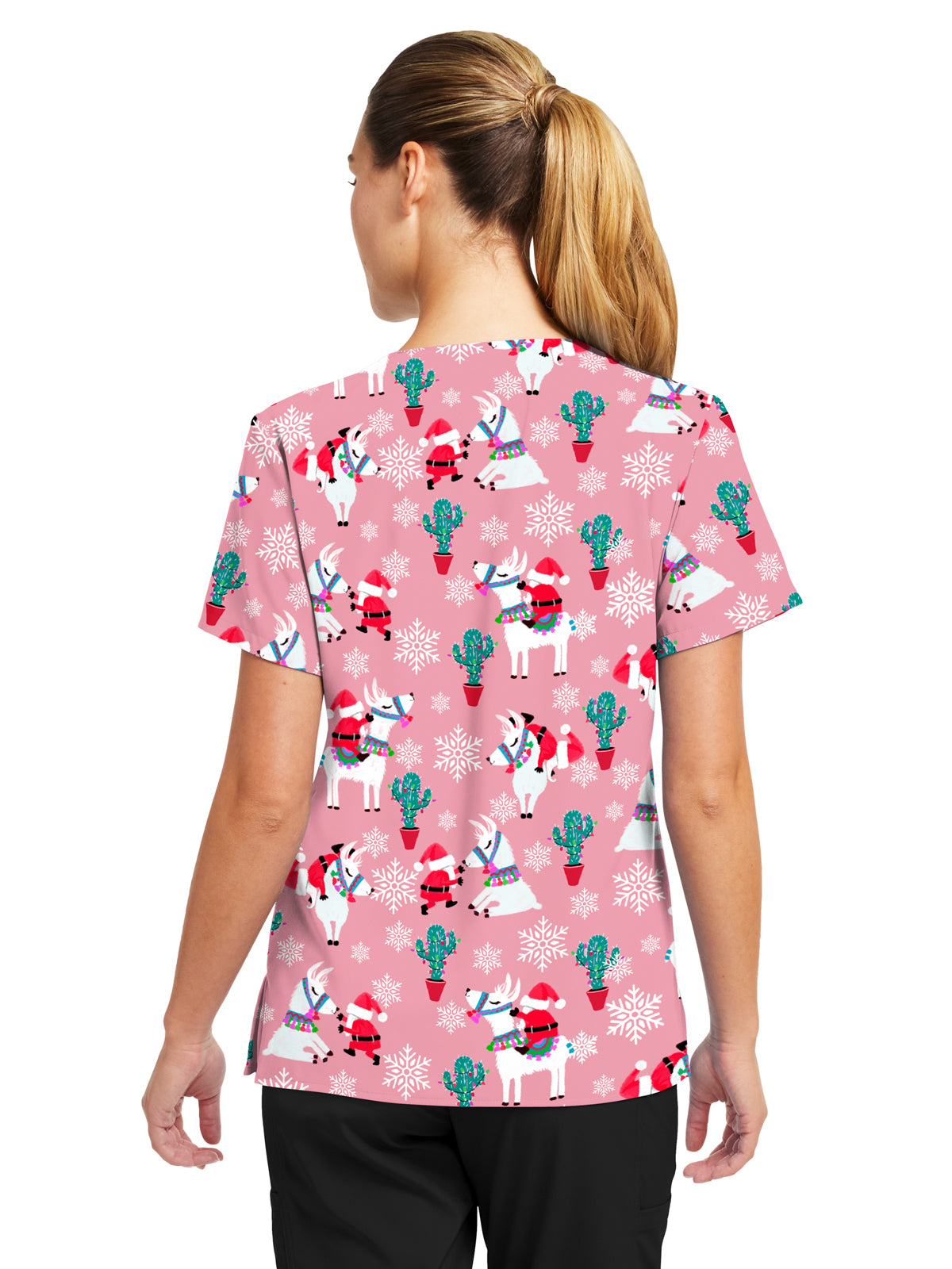 Women's 3-Pocket V-Neck Printed Scrub Top - 618 - Desert Snow